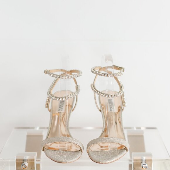 Badgley Mischka Claudette Platinum Women's Heel 7.5 Diamond Rhinestone Sandal - Picture 2 of 10